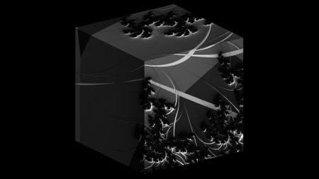 Digital abstract fractal background generated at computer in black and white.