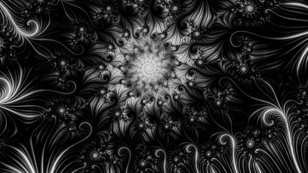 Digital abstract fractal background generated at computer in black and white.の写真素材