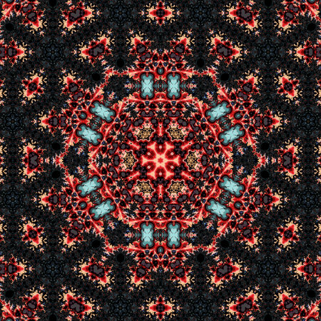 Kaleidoscope of color with beautiful ornamental pattern. Computer generated graphics.の写真素材