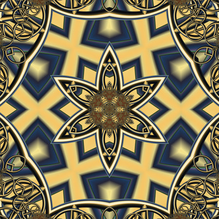 Kaleidoscope of color with beautiful ornamental pattern. Computer generated graphics.の写真素材