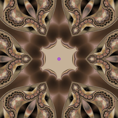 Symmetrical pattern in the form of snowflakes. Blue, purple and black palette. Computer generated graphics.の写真素材