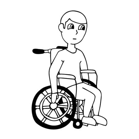 white man in a wheelchair. isolated outline cartoon stock vector illustrationのイラスト素材