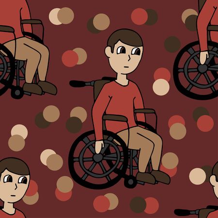 white man in a wheelchair. seamless pattern. cartoon stock vector illustrationのイラスト素材