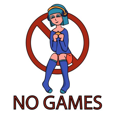 Prohibition sign for video games with a girl gamer with blue hairのイラスト素材