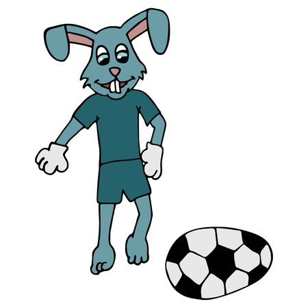 Easter bunny in a tracksuit kicks an Easter egg in the form of a soccer ball. white background isolated cartoon stock vector illustrationのイラスト素材