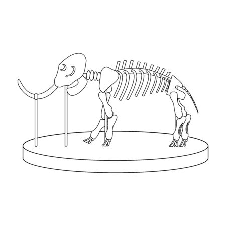 cartoon skeleton of mammoth on paleontology in museum of prehistory. white background isolated outline stock vector illustrationのイラスト素材