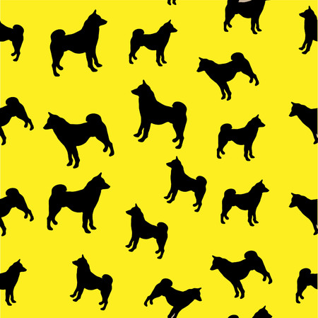 illustration of  black dogs silhouettes yellow backgroundの写真素材