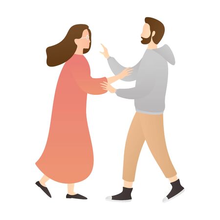 romantic couple dancing while holding hands. couple cartoon characters. romantic couple relationship in flat vector illustration.のイラスト素材