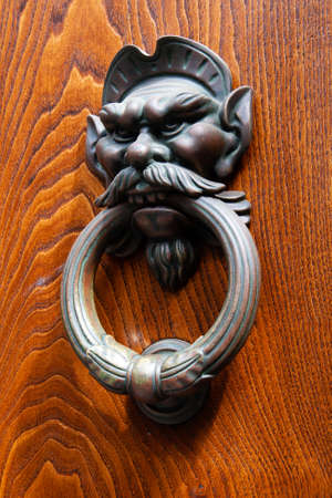 wooden door with a solid brass knocker