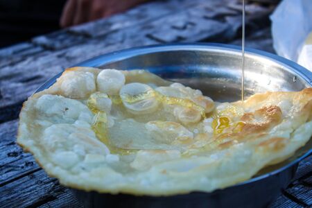 wheat flatbread with honey cooked in natureの写真素材