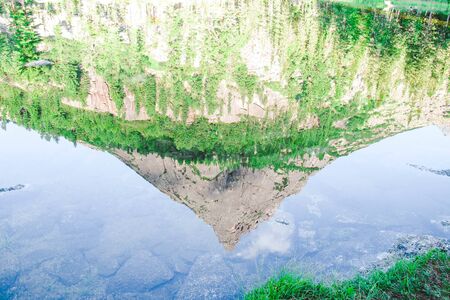 Mountain lake with reflection in park Ergaki, Russiaの写真素材