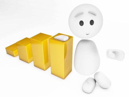 a cute 3d guy leans on a diagram (3d isolated happyman series)の写真素材