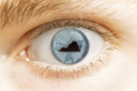 A close-up of an eye with the pupil in the shape of Virginia.(series)の写真素材