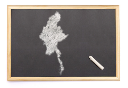 Blackboard with a chalk and the shape of Burma drawn onto. (series)の写真素材