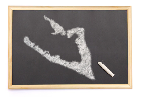 Blackboard with a chalk and the shape of Wake Island drawn onto. (series)の写真素材