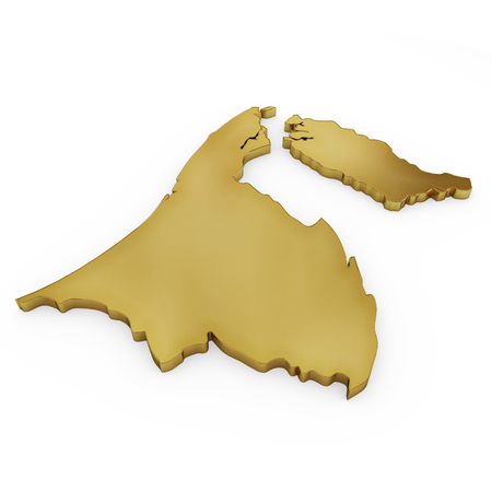The golden shape of Brunei isolated on whiteの写真素材