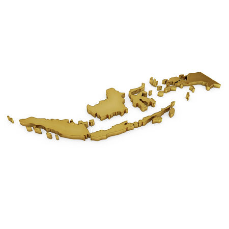 The golden shape of Indonesia isolated on whiteの写真素材