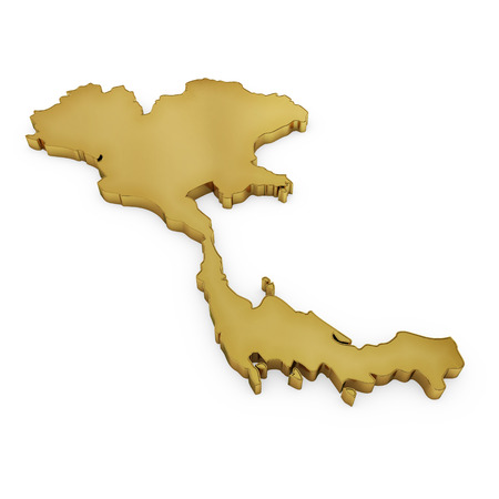 The golden shape of Thailand isolated on whiteの写真素材