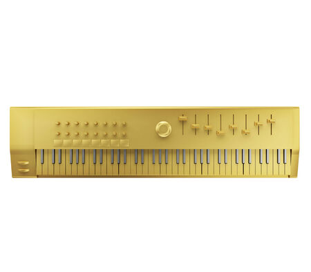 A realistic golden keyboard isolated on white の写真素材