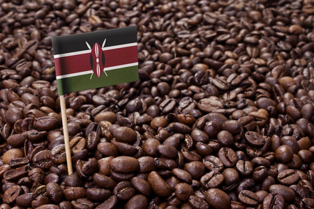 Flag of Kenya sticking in roasted coffee beans.(series)の写真素材