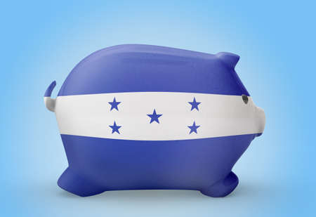 Side view of a piggy bank with the flag design of Honduras.(series)の写真素材