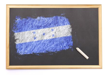 Blackboard with the national flag of Honduras drawn on and a chalk.(series)の写真素材