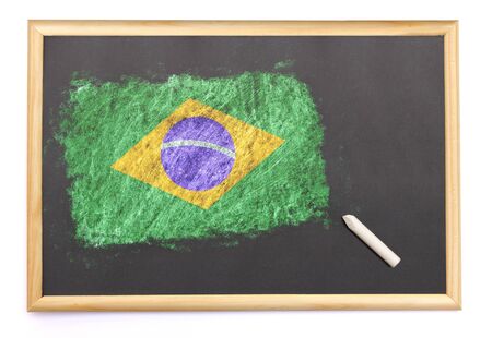 Blackboard with the national flag of Brazil drawn on and a chalk.(series)の写真素材