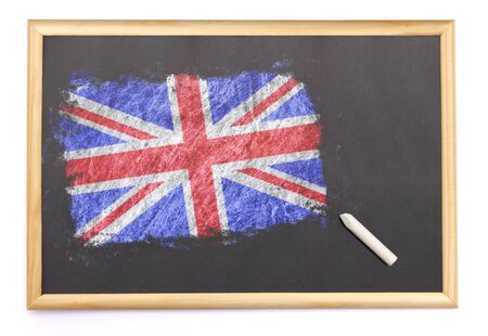 Blackboard with the national flag of United Kingdom drawn on and a chalk.(series)の写真素材