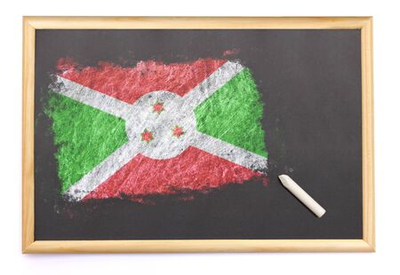 Blackboard with the national flag of Burundi drawn on and a chalk.(series)の写真素材