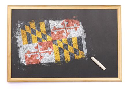 Blackboard with the national flag of Maryland drawn on and a chalk.(series)の写真素材