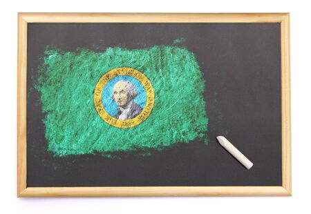 Blackboard with the national flag of Washington drawn on and a chalk.(series)の写真素材