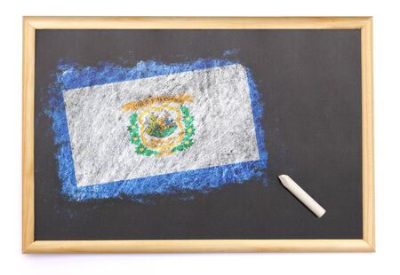 Blackboard with the national flag of West Virginia drawn on and a chalk.(series)の写真素材