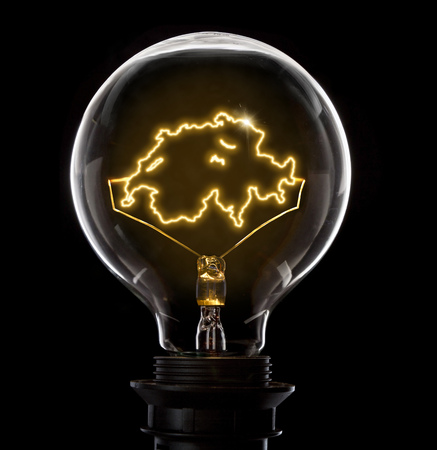 Clean and shiny lightbulb with Switzerland as a glowing wire.(series)の写真素材