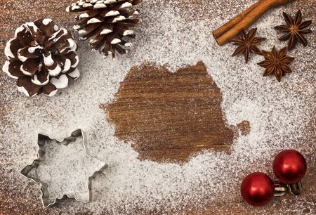 Festive motif of flour in the shape of Romania mapの写真素材