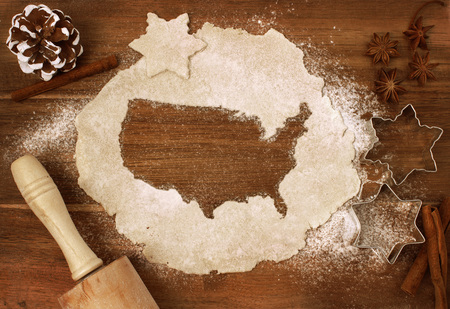 Festive cookie dough with the shape of USA cut out (series)の写真素材