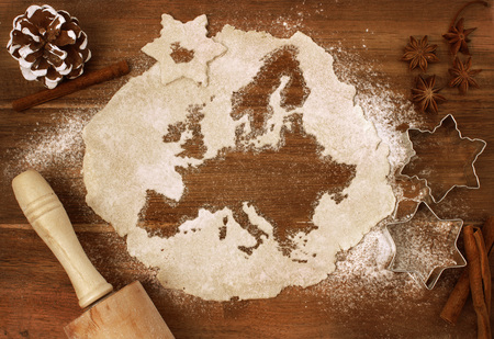 Festive cookie dough with the shape of Europe cut out (series)の写真素材