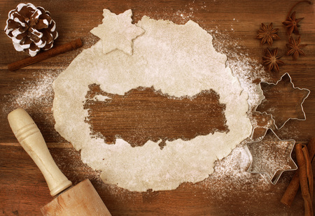 Festive cookie dough with the shape of Turkey cut out (series)の写真素材