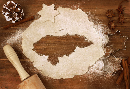 Festive cookie dough with the shape of Honduras cut out (series)の写真素材