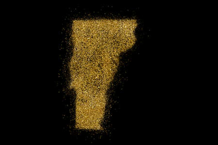 Vermont shaped from golden glitter on a black background (series)の写真素材