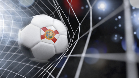 Very realistic rendering of a soccer ball with the flag of Florida in the net.(series)の写真素材