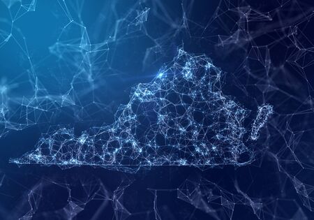 The map of Virginia indicating a connected web of dots and lines.の写真素材