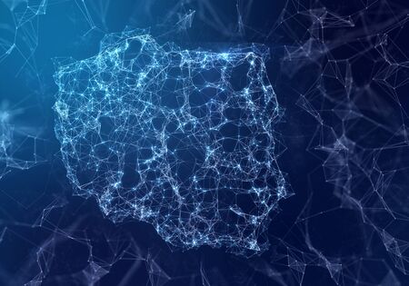 The map of Poland indicating a connected web of dots and lines.の写真素材