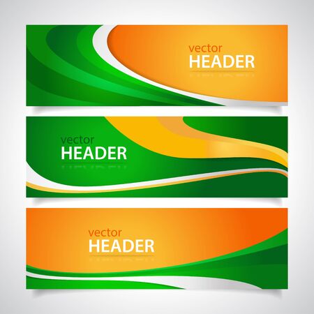 Set of orange and green wavy bannersのイラスト素材