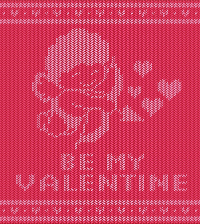 Valentine day knitting pattern with cupidon, vector illustrationのイラスト素材