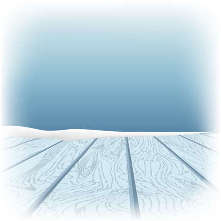 Winter background. Winter snow landscape with wooden table in front.のイラスト素材