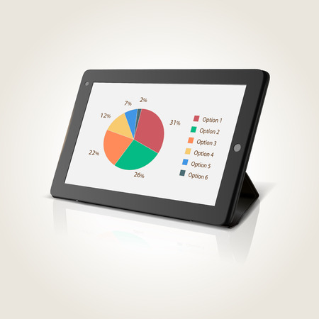 Modern black tablet pc with chart pie on screen, vector illustrationのイラスト素材