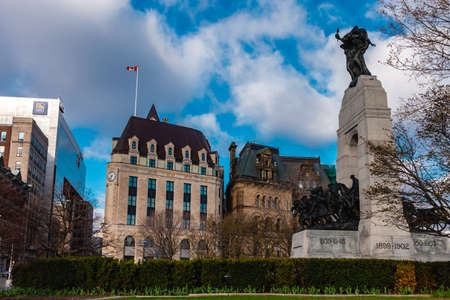 OTTAWA, ONTARIO, CANADA - 7/7/2020: The National War Memorial in Confederation Square of downtown Ottawa, Ontario, Canada is a cenotaph commemorating soldiers who died in wars with Canadian involvement.のeditorial素材