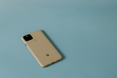 Ottawa, Ontario, Canada - January 7, 2021: A Google Pixel 5 smartphone with the 'Sorta Sage'...