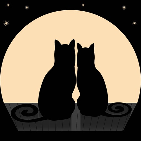 Vector illustration of two cats on a roofのイラスト素材