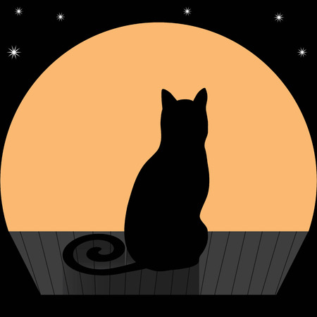 Vector illustration of black cat on a roofのイラスト素材